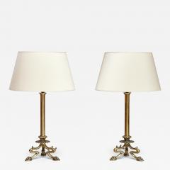 Christian Gottlieb Vilhelm Bissen Pair of Vilhelm Bissen Attributed Brass Lamps with Lion s Paw Feet Denmark - 4618919