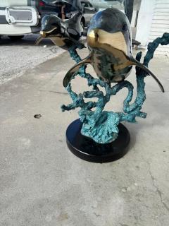 Christian Lassen Signed 15 75 Limited Edition Bronze Dolphins Swimming Table - 4438188