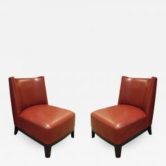 Christian Liaigre Christian Liaigre Pair of Elegant Red Leather Slipper Chairs 2000s signed  - 695443