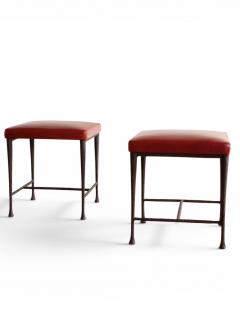 Christian Liaigre Pair of Christian Liaigre Sudd Stools Red Leather - 4619255