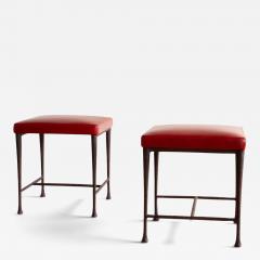 Christian Liaigre Pair of Christian Liaigre Sudd Stools Red Leather - 4619277