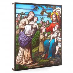 Christian stained glass window of Christ blessing children - 2337695