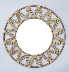 Christopher Guy Round mirror with carved wooden frame with ribbons C Guy Indonesia circa 1990 - 4224044