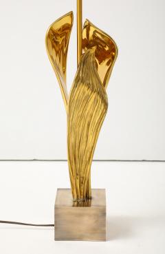 Chrystiane Charles 1970s Rare Golden Amaryllis lamp by Chrystiane Charles - 4711810