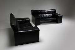 Cini Boeri Black Leather Italian design Cini Boeri Brigadier loveseats for Knoll 1980s - 2019232