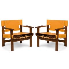 Cintro Contemporary Mid Century American Style Walnut Armchairs with Saddle Ta - 4708675