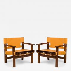 Cintro Contemporary Mid Century American Style Walnut Armchairs with Saddle Ta - 4708733