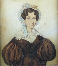 Circa 1825 Folk Portrait in Paint Decorated Frame - 2749429