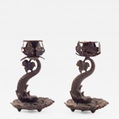 Circa 1830 Baroque Dolphin Candlesticks France A Pair - 2252848