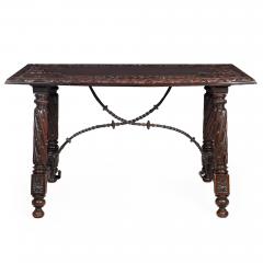Circa 1900 Gothic Revival Antique Carved Walnut Library Table - 4501028