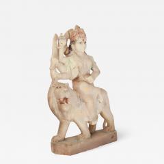 Circa 1900 Marble Statue of a Deity Riding a Lion India - 2134671