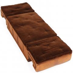 Circa 1920 Art Deco Modular Cognac Leather Chaise Lounge with Velvet Cushions - 4581448