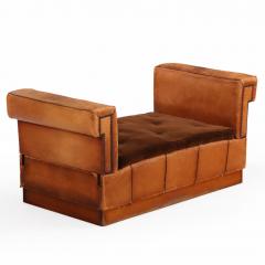 Circa 1920 Art Deco Modular Cognac Leather Chaise Lounge with Velvet Cushions - 4581449