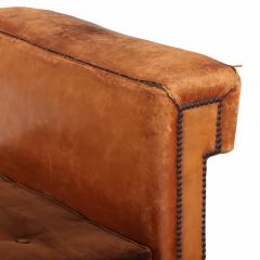 Circa 1920 Art Deco Modular Cognac Leather Chaise Lounge with Velvet Cushions - 4581451