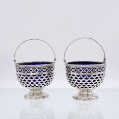 Circa 1920 Vintage Sterling Cobalt Lined Tiffany Baskets A Pair - 2246968