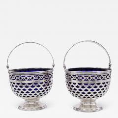 Circa 1920 Vintage Sterling Cobalt Lined Tiffany Baskets A Pair - 2250075