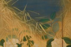 Circa 1925 Taisho era Japanese Nihonga Screen Camellia Bamboo - 4096509