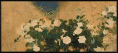 Circa 1925 Taisho era Japanese Nihonga Screen Camellia Bamboo - 4099735