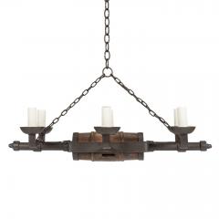 Circa 1930 1959 Rustic French Iron and Wooden Chandelier - 3669940