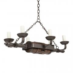 Circa 1930 1959 Rustic French Iron and Wooden Chandelier - 3669942