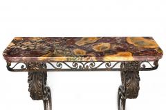 Circa 1930s Art Deco Wrought Iron Marble Console Pier Table - 4502467