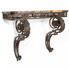 Circa 1930s Art Deco Wrought Iron Marble Console Pier Table - 4502470