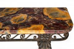 Circa 1930s Art Deco Wrought Iron Marble Console Pier Table - 4502471