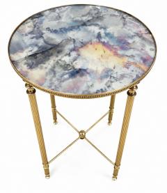 Circa 1940 French Neo classical brass drinks table with eglomise glass - 4752240