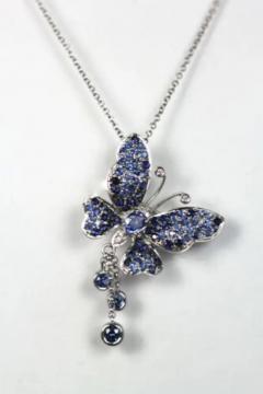 Circa 1960 Sapphire 2 Carat Butterfly brooch pendant 18K White Gold - 3455129