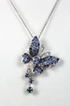 Circa 1960 Sapphire 2 Carat Butterfly brooch pendant 18K White Gold - 3455130