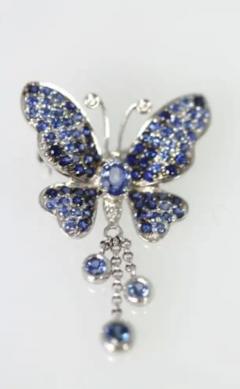 Circa 1960 Sapphire 2 Carat Butterfly brooch pendant 18K White Gold - 3455132