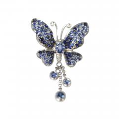 Circa 1960 Sapphire 2 Carat Butterfly brooch pendant 18K White Gold - 3551797