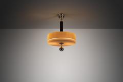 Circular Glass Ceiling Light with Chromed Metal and Ebonised Wood Europe 1930s - 4138229