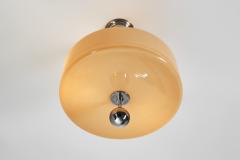 Circular Glass Ceiling Light with Chromed Metal and Ebonised Wood Europe 1930s - 4138239