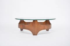 Circular Midcentury coffee table with wooden base glass top - 3800794