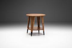 Circular Oak Coffee Table With Wicker Legs Europe 20th Century - 3612650