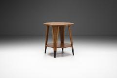 Circular Oak Coffee Table With Wicker Legs Europe 20th Century - 3612651
