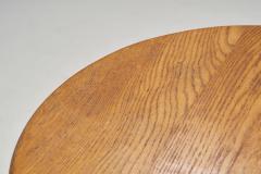 Circular Oak Coffee Table With Wicker Legs Europe 20th Century - 3612655