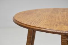 Circular Oak Coffee Table With Wicker Legs Europe 20th Century - 3612656