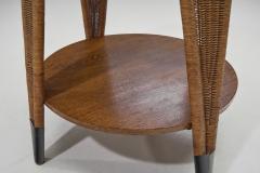 Circular Oak Coffee Table With Wicker Legs Europe 20th Century - 3612657