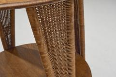 Circular Oak Coffee Table With Wicker Legs Europe 20th Century - 3612658