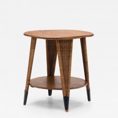 Circular Oak Coffee Table With Wicker Legs Europe 20th Century - 3614828