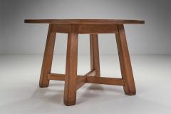 Circular Solid Oak Dining Table with Cross Stretchers Europe ca 1950s - 2842829