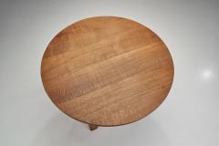 Circular Solid Oak Dining Table with Cross Stretchers Europe ca 1950s - 2842832