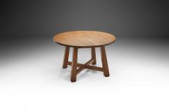 Circular Solid Oak Dining Table with Cross Stretchers Europe ca 1950s - 2842836