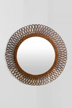 Circular mirror in hand woven rush Italy 1970  - 3377374