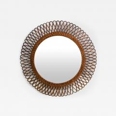 Circular mirror in hand woven rush Italy 1970  - 3388385