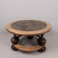 Circular side table wirth inset slate top 1970s France - 4304000