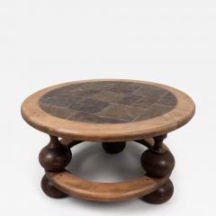 Circular side table wirth inset slate top 1970s France - 4306042
