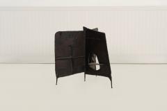 Claire McCarthy Falkenstein Brutalist Tripod Floor Sculpture c 1955 Blackened Steel Orange Crystal - 4480025